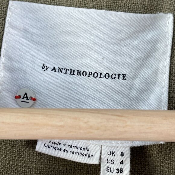 Anthropologie Womens 4 Olive Green Linen Blend Blazer Jacket - Picture 5 of 12